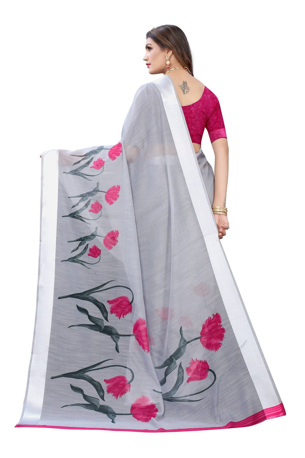 Vamika Grey Linen Satin Patta Saree (VANI GREY) | Grab2Buy