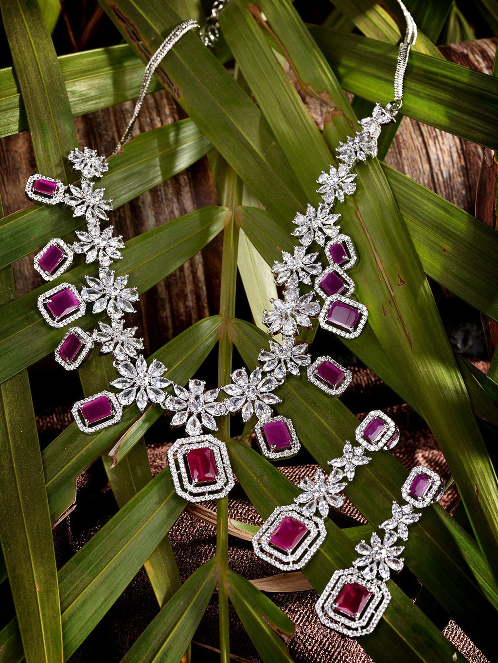 Saraf RS Jewellery Rhodium-Plated Pink AD studded Jewellery Set | Grab2Buy