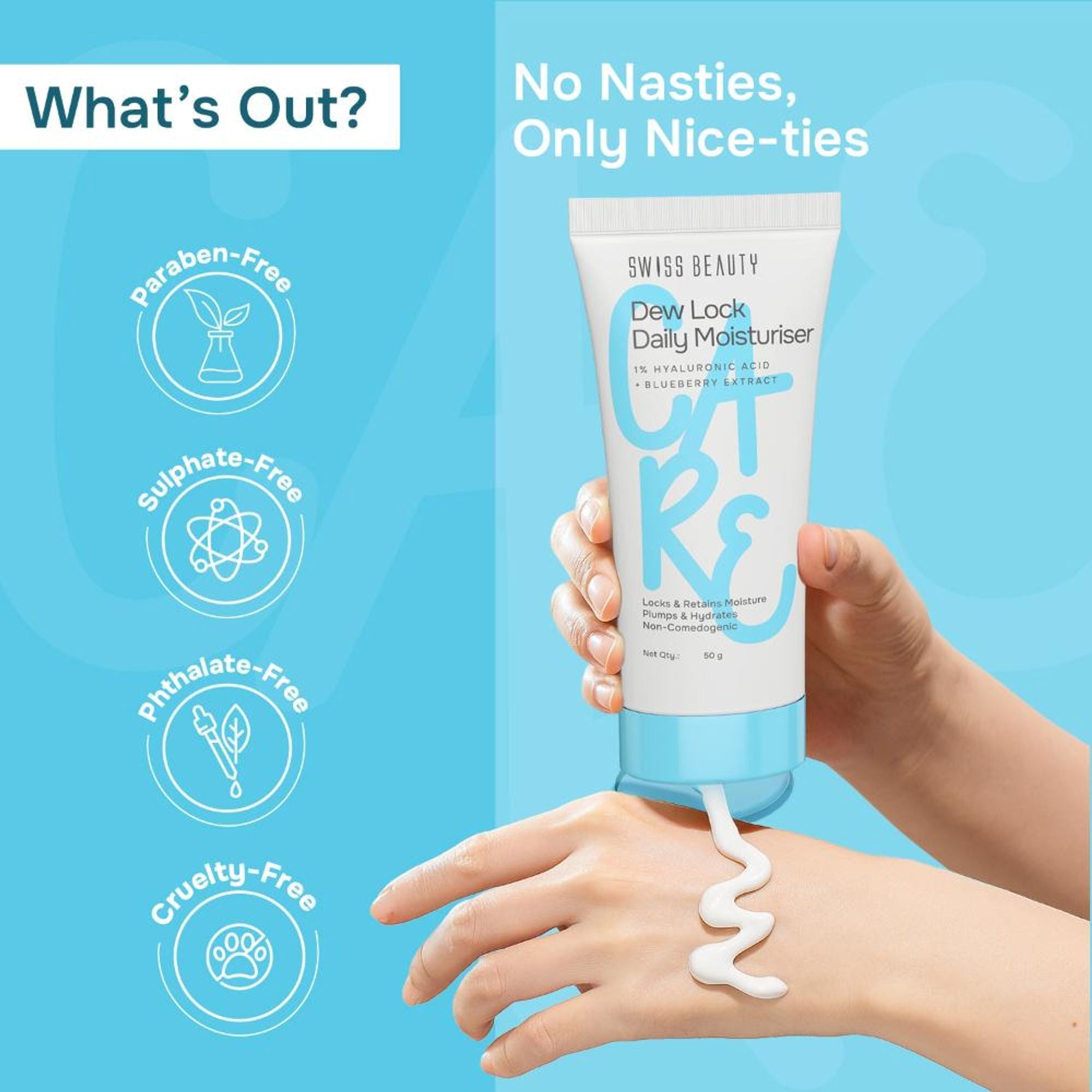 Swiss Beauty Care Dew Lock Daily Moisturiser - 1% Hyaluronic Acid & Blueberry Extract | Grab2Buy