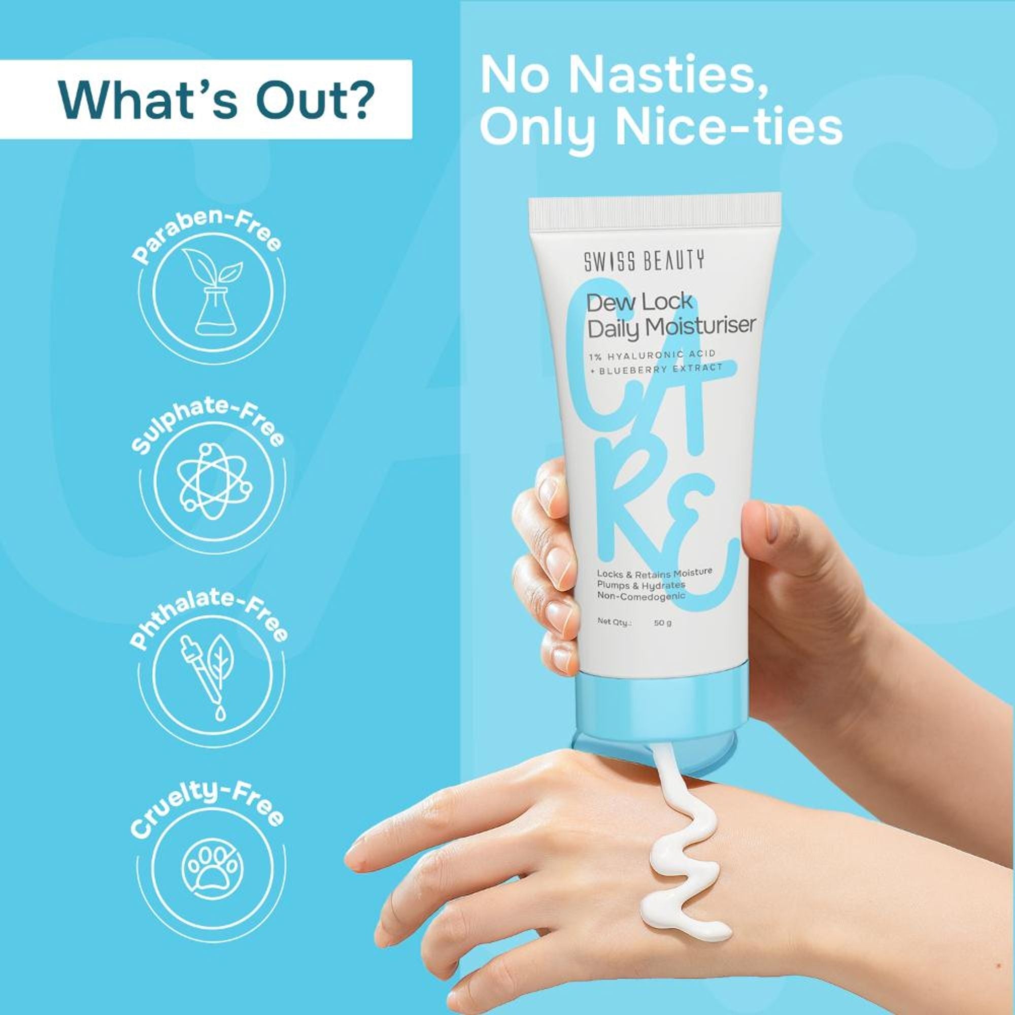 Swiss Beauty Care Dew Lock Daily Moisturiser - 1% Hyaluronic Acid & Blueberry Extract | Grab2Buy