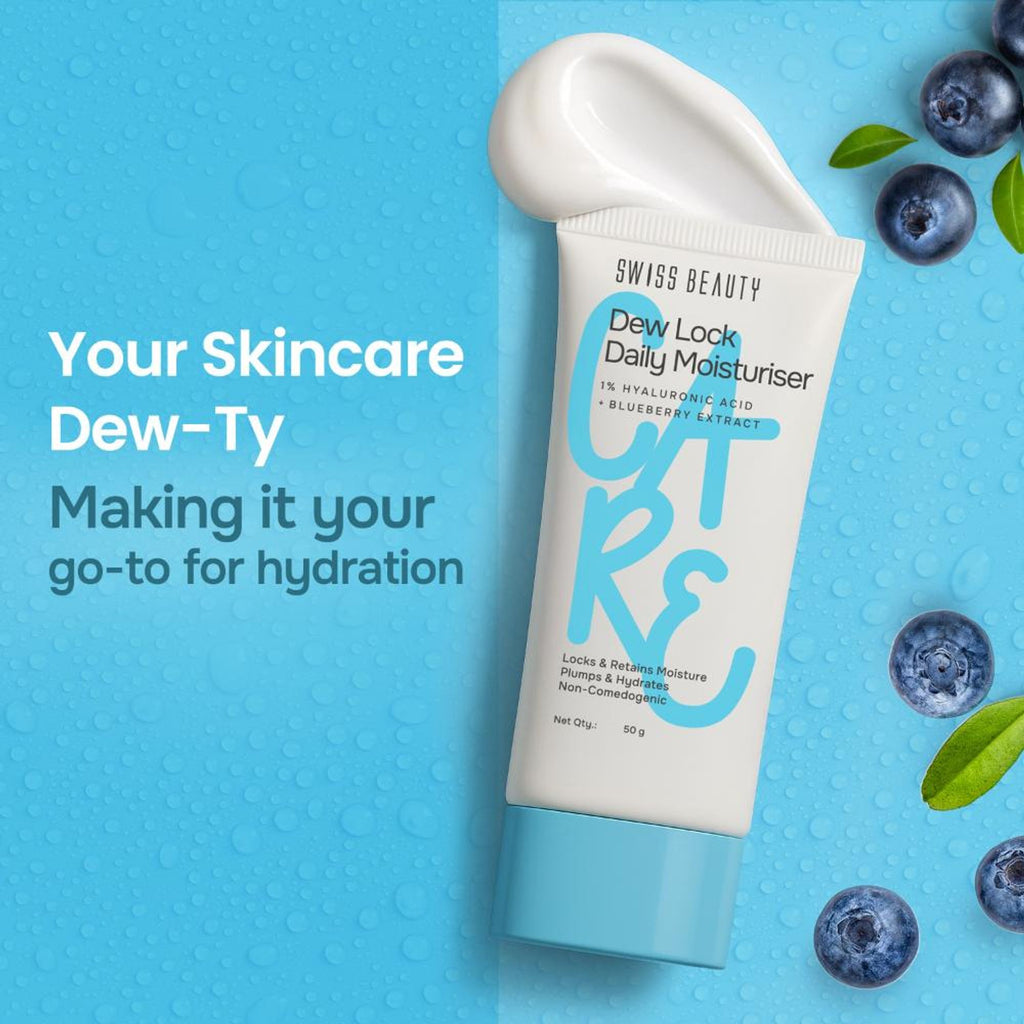 Swiss Beauty Care Dew Lock Daily Moisturiser - 1% Hyaluronic Acid & Blueberry Extract | Grab2Buy