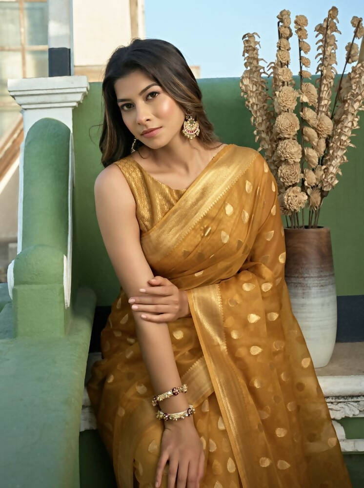 Delightful Designer Light Yellow Color Organza Silk Saree With Weaving Work - Yomika Fashions | Grab2Buy