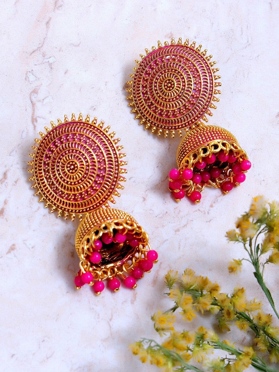 Gold-Polished Alloy Designer Brass Jhumki Earrings - The Pari | Grab2Buy