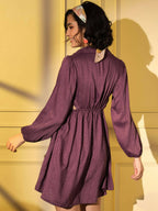 Wine Viscose Solid Flared Dress - Shivani | Grab2Buy
