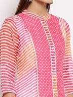 Myshka Women's Pink Cotton Printed 3/4 Sleeve Round Neck Casual Kurta | Grab2Buy