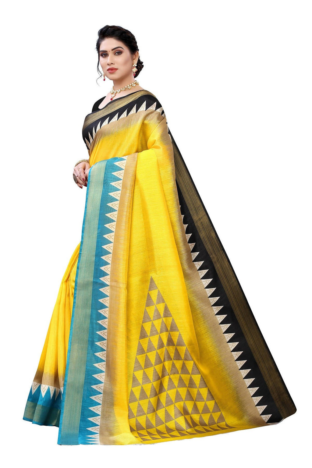 Vamika Yellow & Black Linen Jari Border Saree (GUNJAN YELLOW) | Grab2Buy