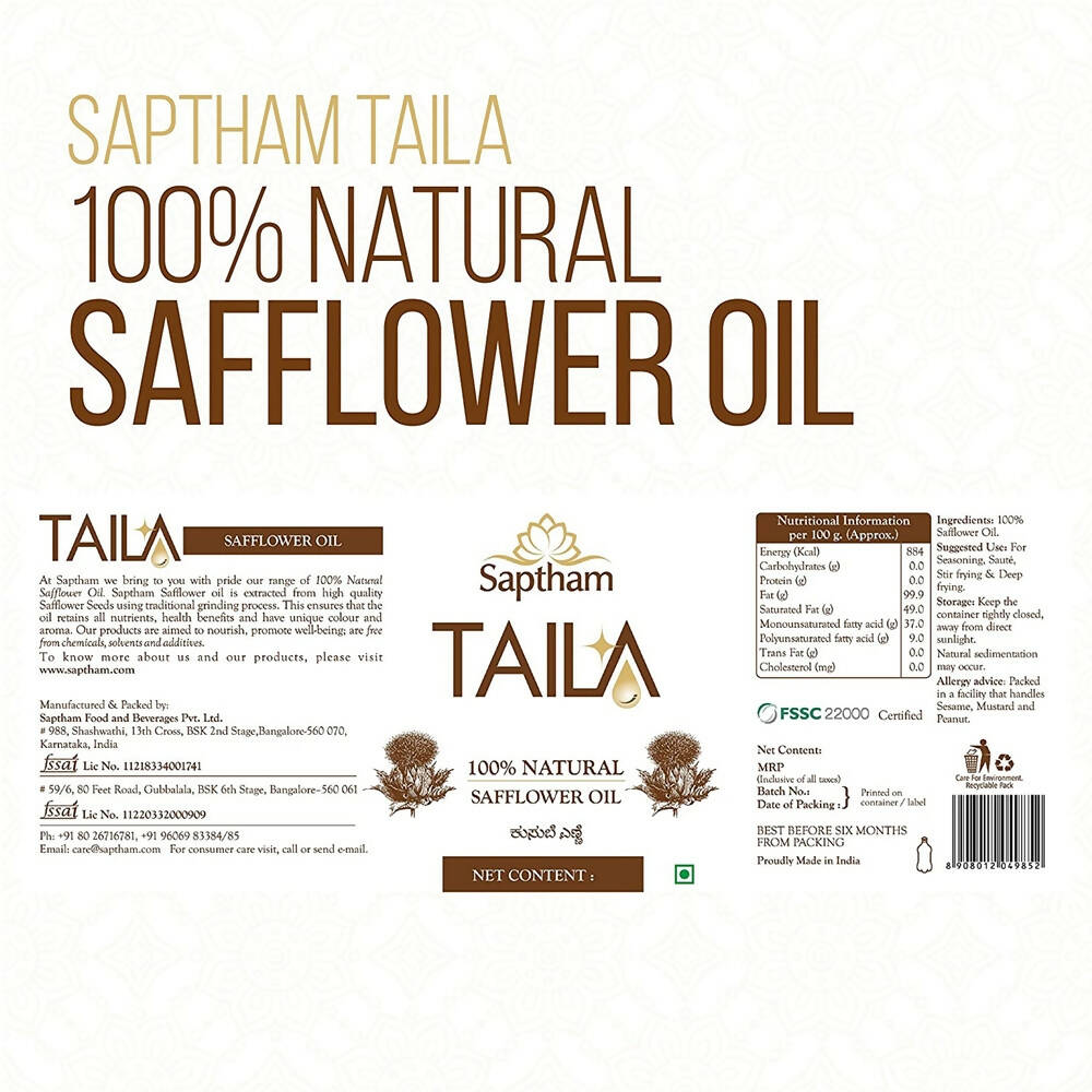 Saptham Taila 100% Wood Pressed Safflower Oil | Grab2Buy