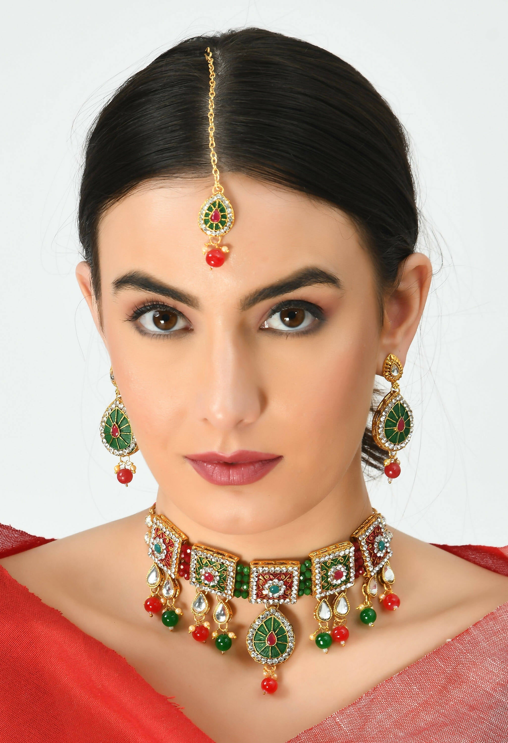 Mominos Fashion Johar Kamal Gold-Polished Brass Finish Meena & Pearls Work Choker For Women | Grab2Buy