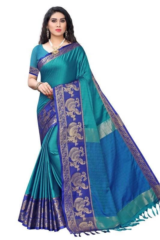 Vamika Banarasi Jacquard Weaving Blue Saree (DHONI BLUE) | Grab2Buy