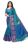 Vamika Banarasi Jacquard Weaving Blue Saree (DHONI BLUE) | Grab2Buy