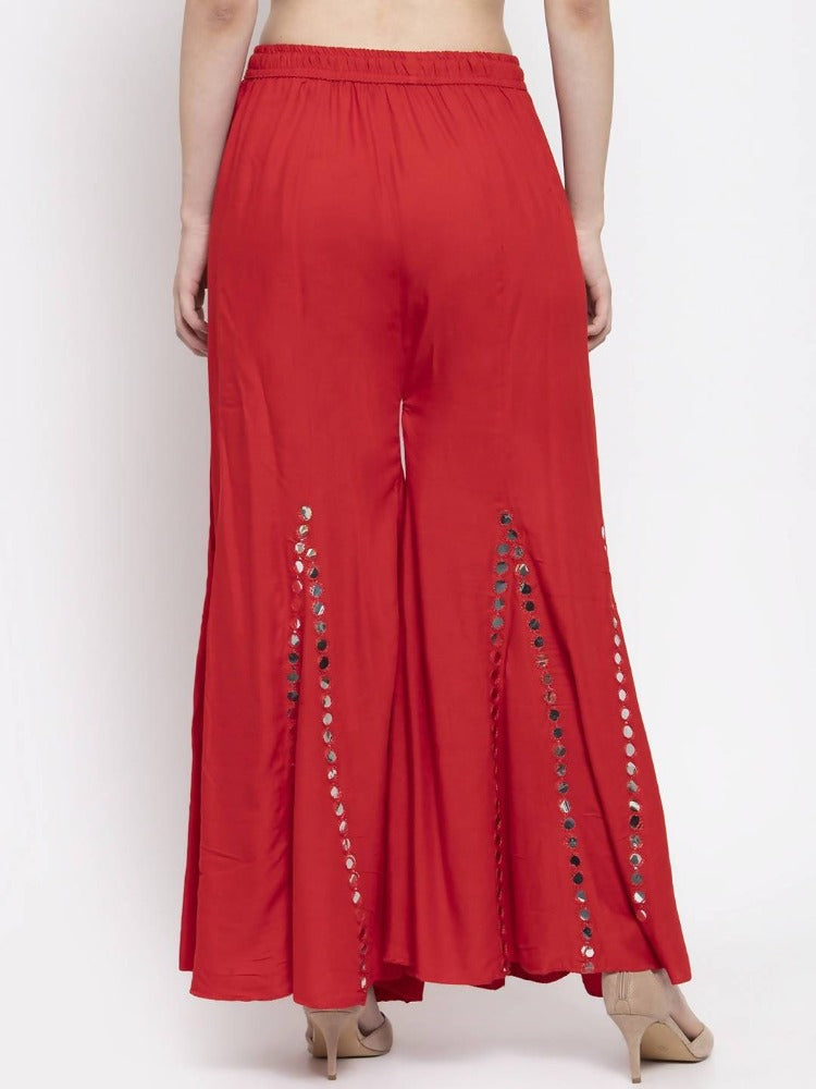 Mominos Fashion Red Mirror Palazzo | Grab2Buy