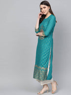 Vamika Sky Blue Printed Rayon Party And Casual Wear Kurta Set | Grab2Buy