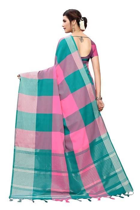 Vamika Rama Cotton Silk Weaving Saree (Gamma Checks Rama) | Grab2Buy