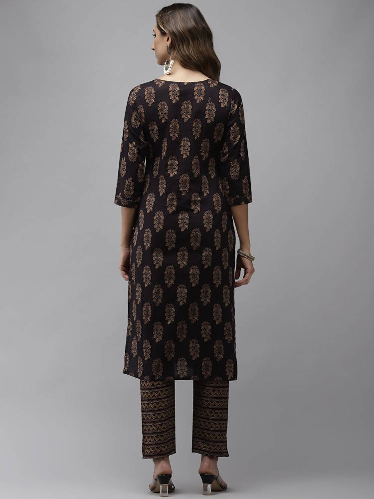 Yufta Women Navy Blue Sequinned Pure Cotton Kurta with Trouser | Grab2Buy