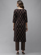 Yufta Women Navy Blue Sequinned Pure Cotton Kurta with Trouser | Grab2Buy