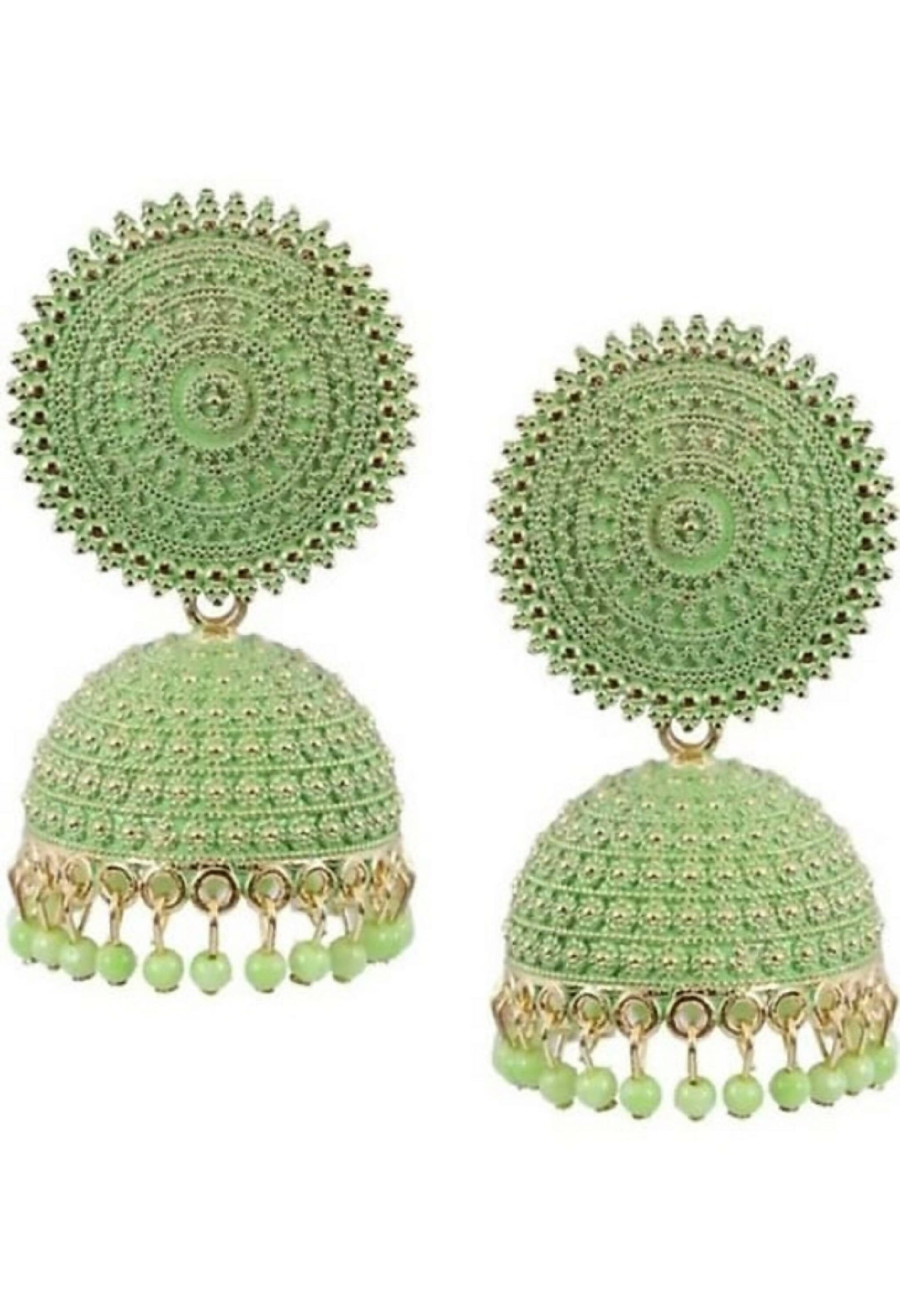 Mominos Fashion Joharkamal Gold-Polished Meenakari Jhumkas For Women & Girls (Pista Green) | Grab2Buy