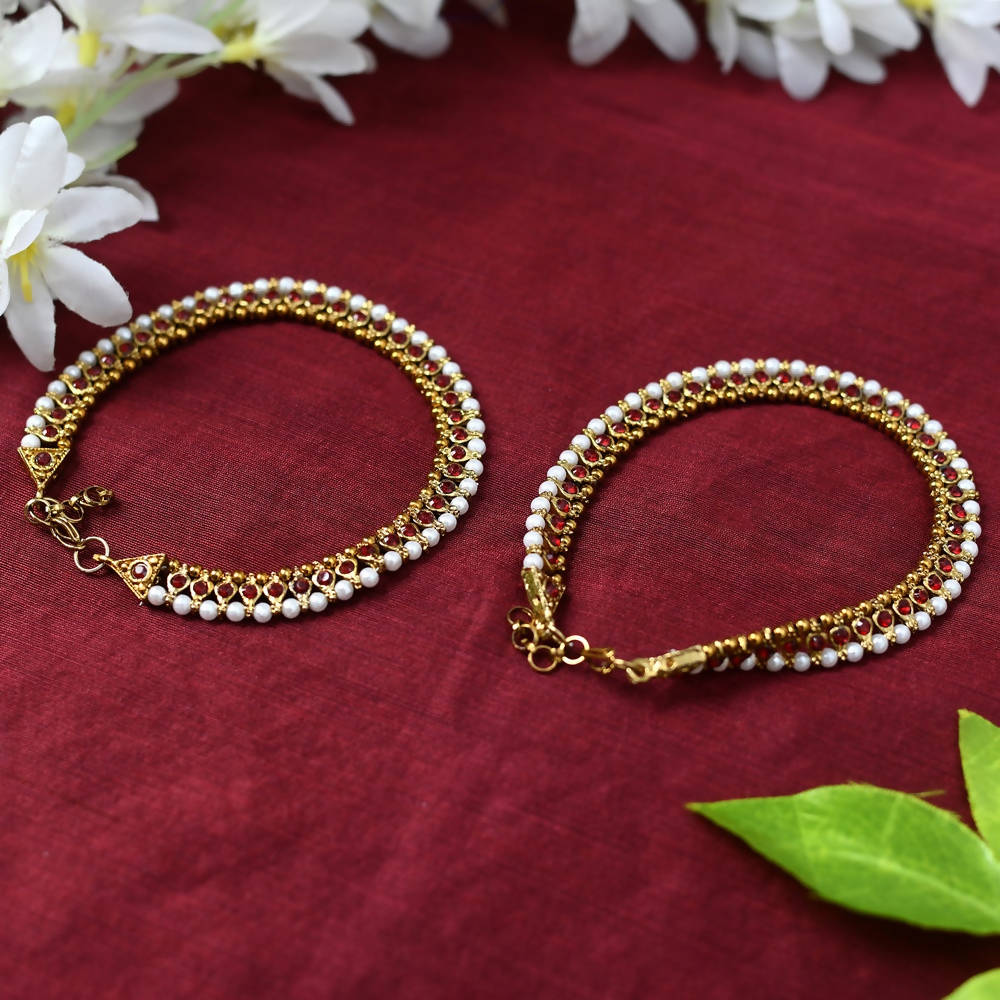 Mominos Fashion Kamal Johar Red Kundan Anklets | Grab2Buy