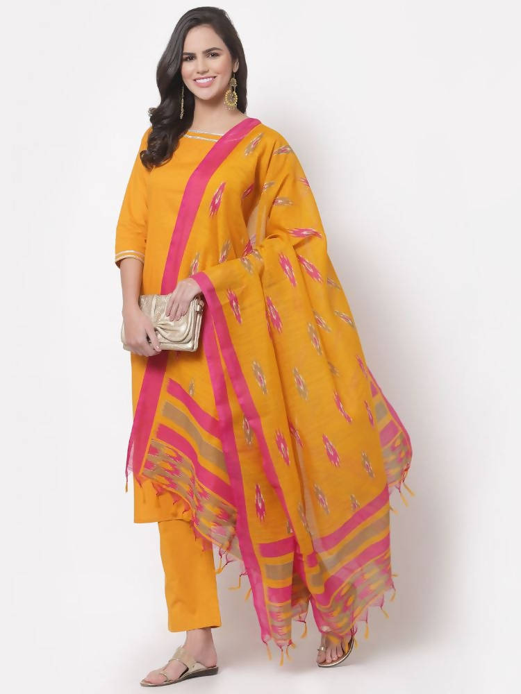 Myshka Women's Cotton 3/4 Sleeve Round Neck Casual Kurta Pant Dupatta Set | Grab2Buy