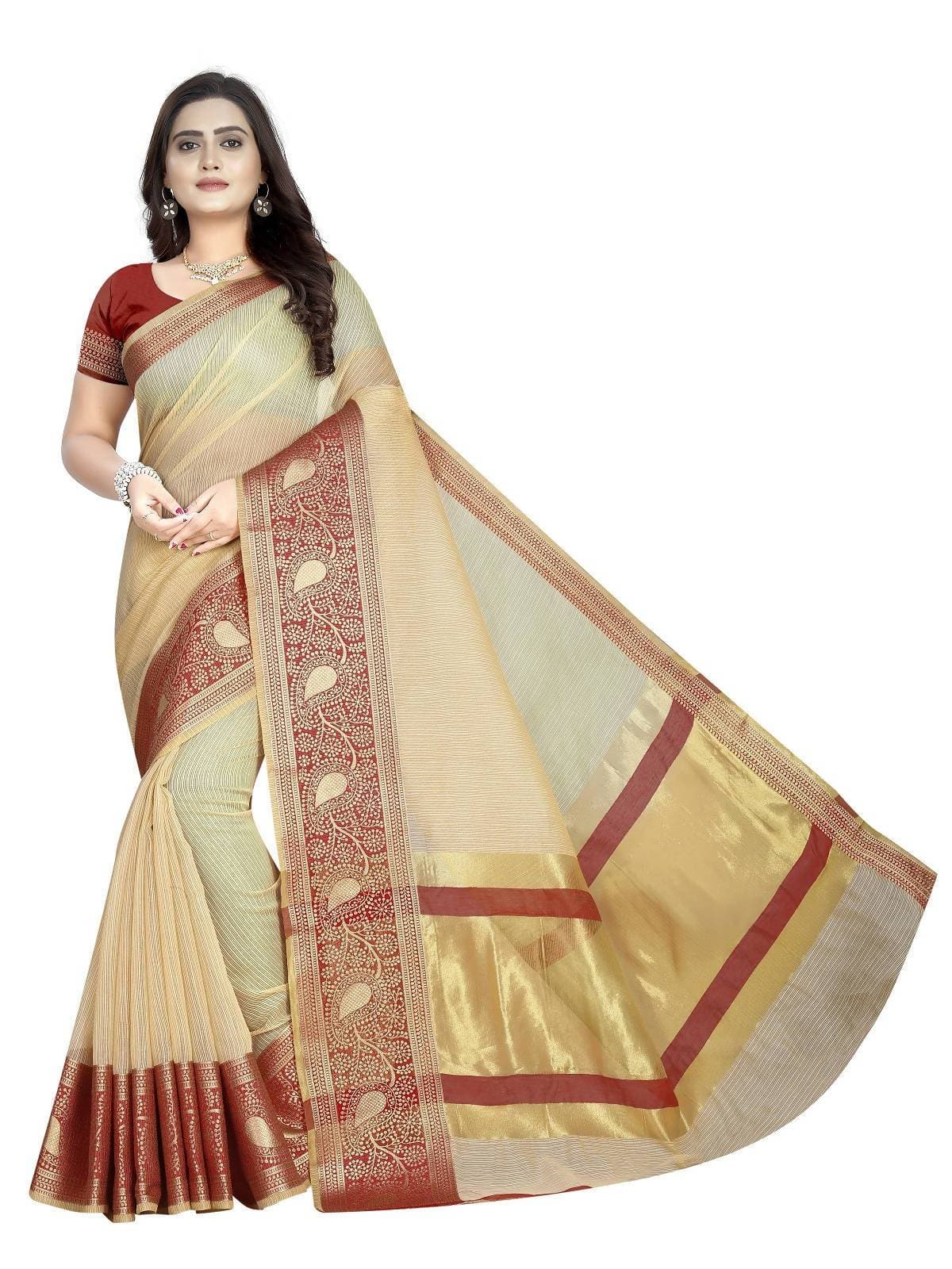 Vamika Banarasi Jaquard Cream Weaving Saree | Grab2Buy
