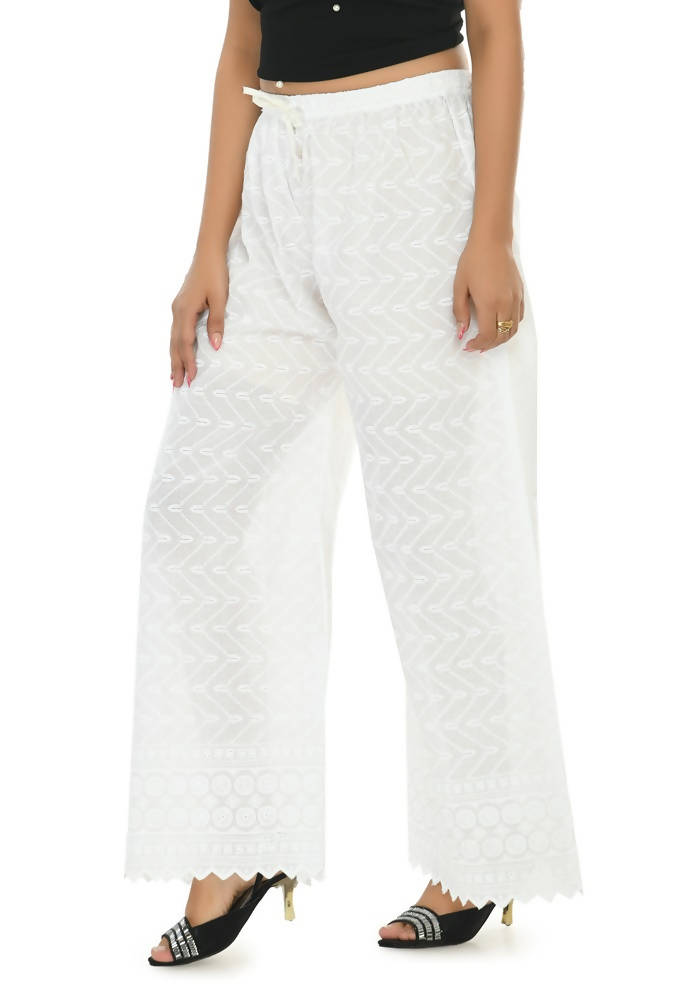 Mominos Fashion Moeza Cotton White Color Chikan Work Palazzo | Grab2Buy
