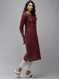 Yufta Women Maroon Yoke Design Mirror Work Cotton Kurta | Grab2Buy