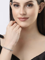 NVR Women Silver-Plated Handcrafted American Diamond Link Bracelet | Grab2Buy