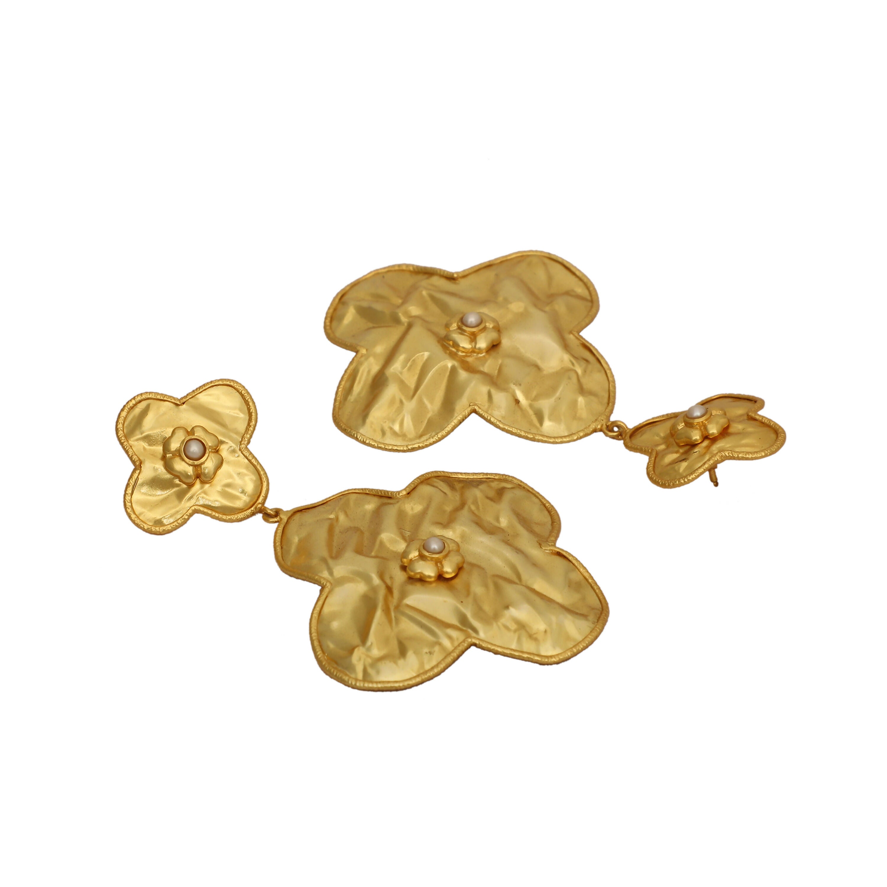 Nuyug 18k Gold-Plated Contemporary Molten Metallic Finish Floral Drop Dangler Earrings | Grab2Buy