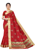 Vamika Red Cotton Polyster Silk Weaving Saree (Kerala Forest) | Grab2Buy