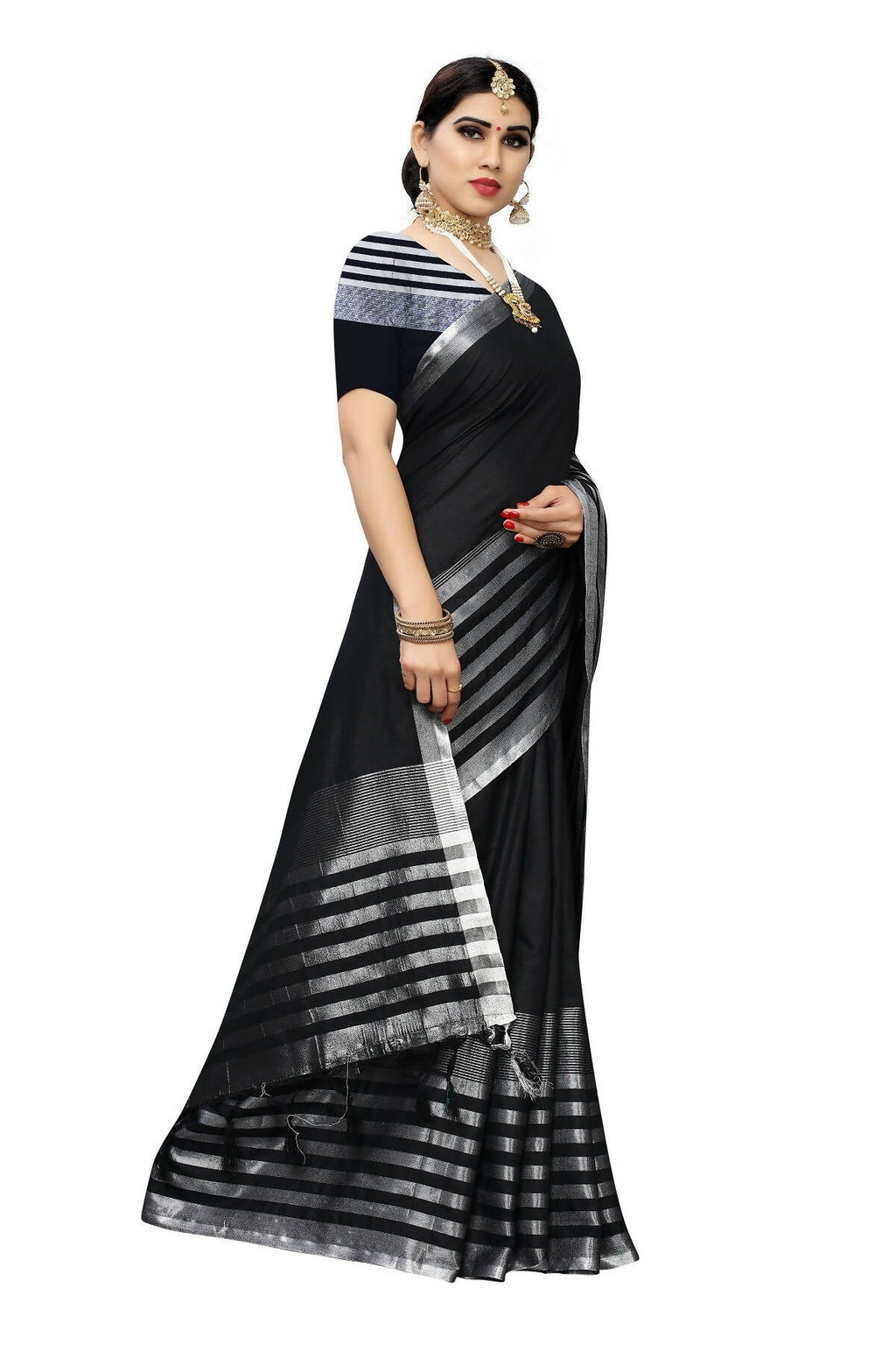 Vamika Black Cotton Silk Weaving Saree (Twitter Black) | Grab2Buy