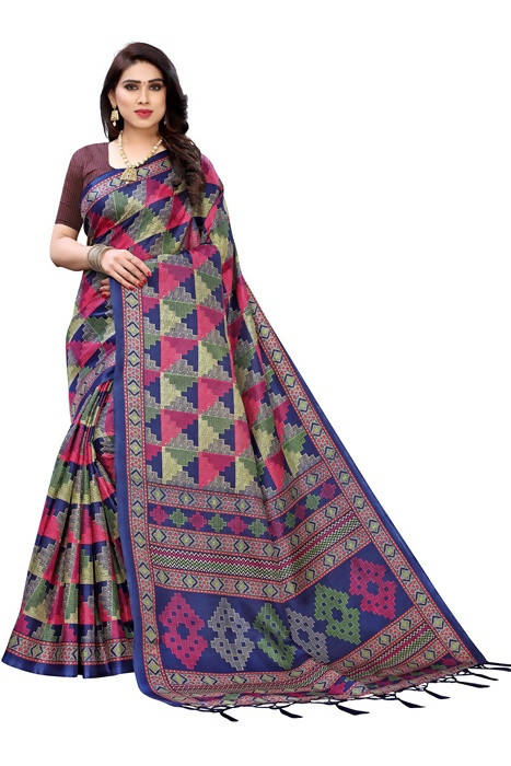 Vamika Blue Kalamkari Print With Jhalar Khadi Silk Saree (TANISHA BLUE) | Grab2Buy