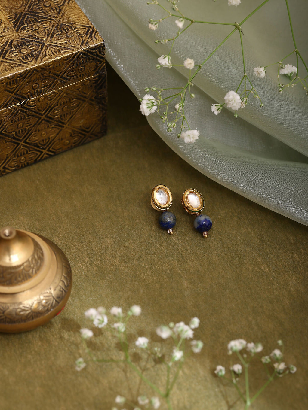 Ruby Raang Blue Lapis Lazuli Kundan Studs | Grab2Buy