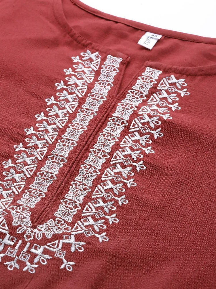 Yufta Maroon & Off White Embroidered Dupatta Set | Grab2Buy