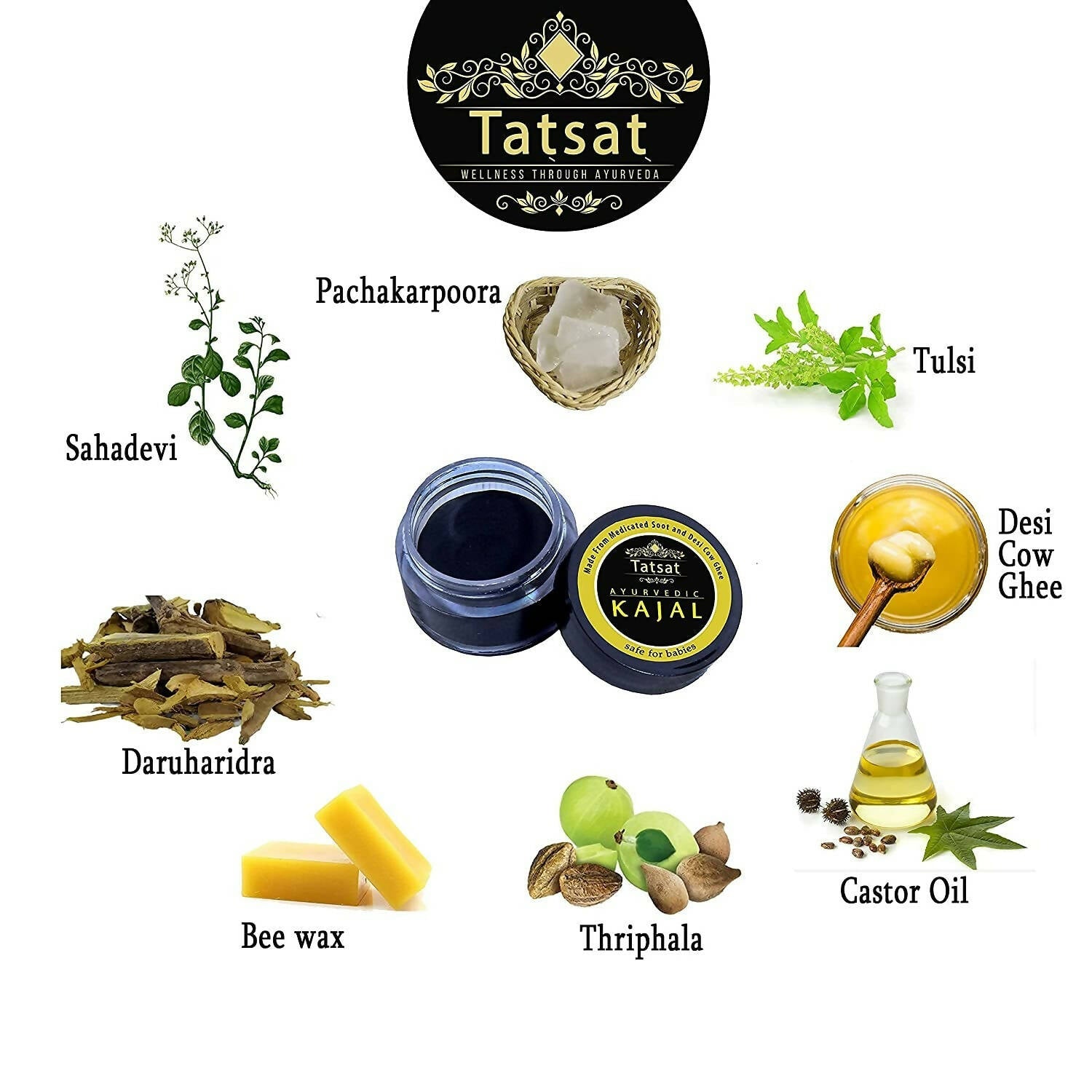 Tatsat 100% Natural Certified Ayurvedic Baby Kajal With Pure Herbs | Grab2Buy