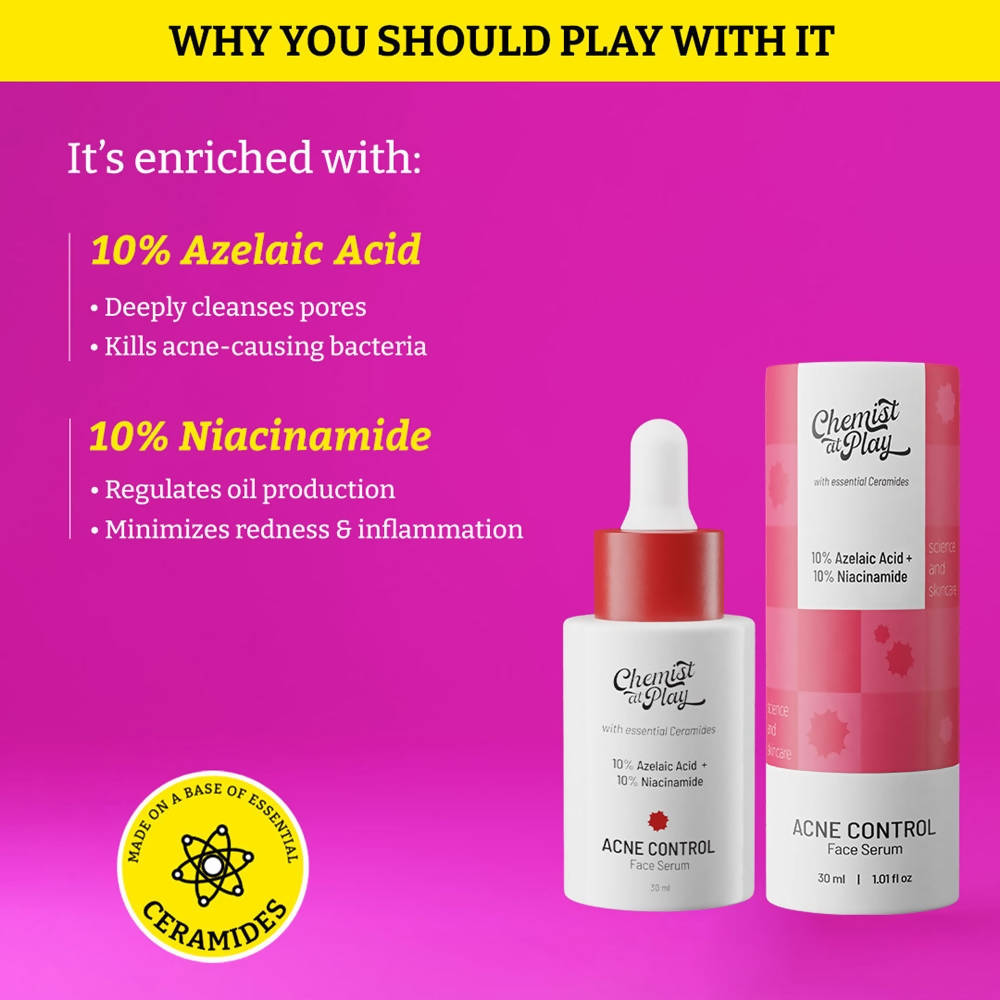 Chemist At Play Acne Control Face Serum for Reduces Acne Scars, Controls Breakouts & Oil Production | Grab2Buy