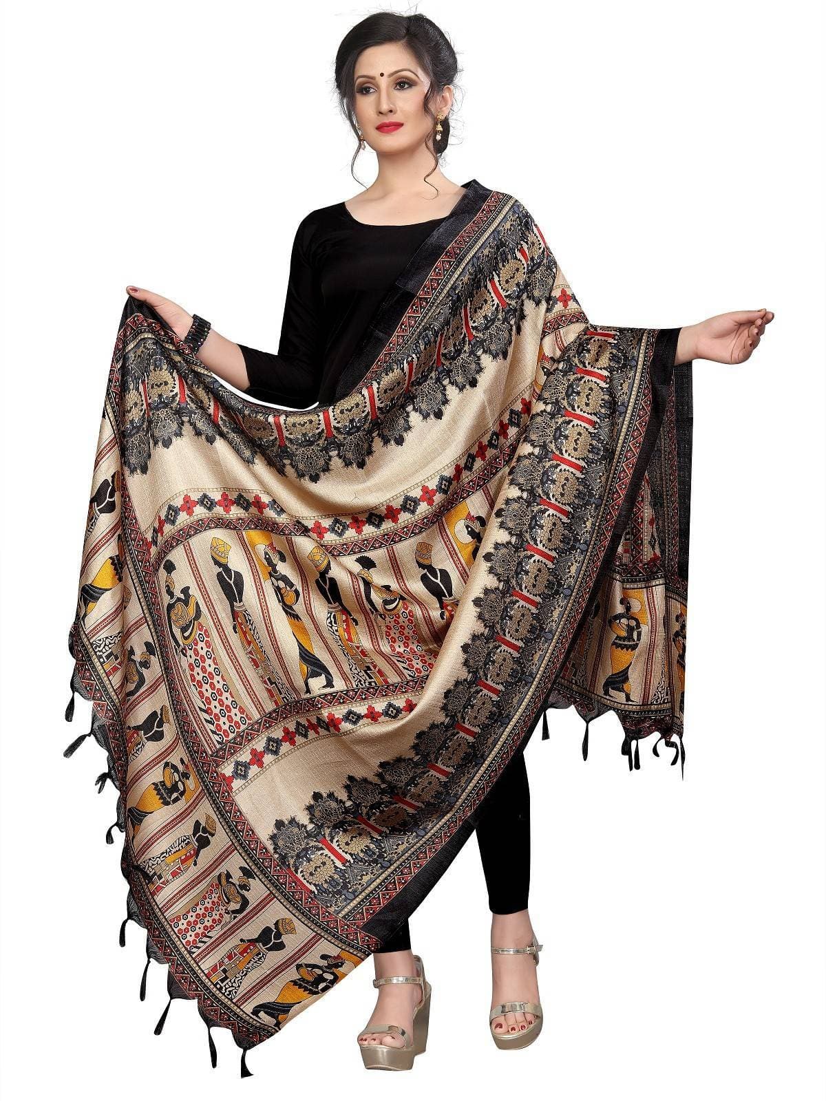 Vamika Black Latest Printed Khadi Beautiful Bhagalpuri Dupatta | Grab2Buy