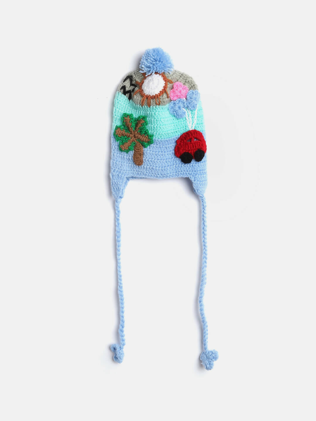 Chutput Kids Woollen Hand Knitted Trip Scenery Bobble Detailed Cap - Blue | Grab2Buy
