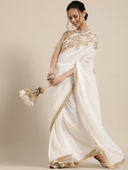 Saree Mall White & Golden Floral Muga Saree | Grab2Buy