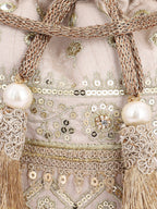 Masq Women Beige & Gold-Toned Embellished Potli | Grab2Buy