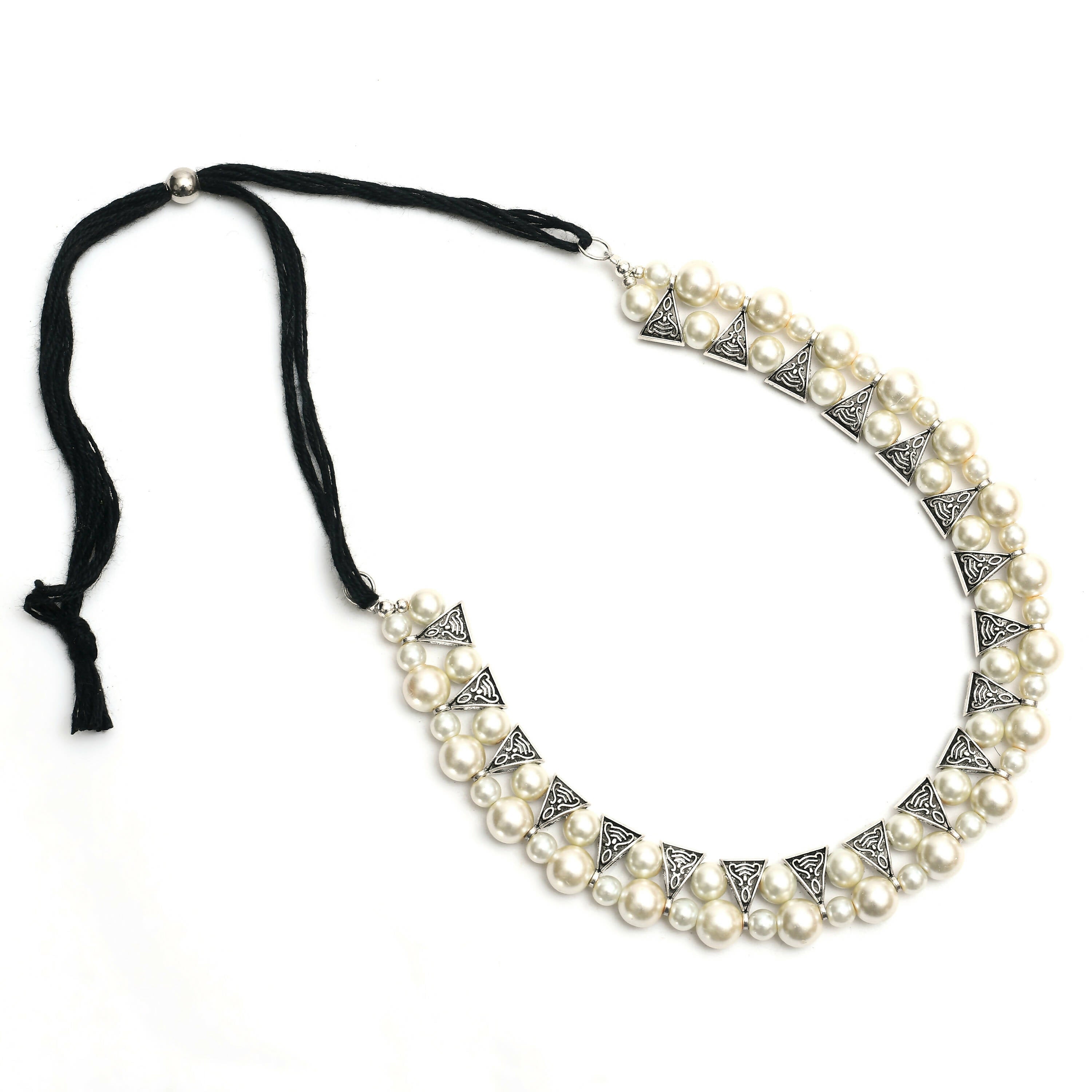 Mominos Fashion Johar Kamal Silver-Plated Brass Finish Pearls Work Choker For Women (White) | Grab2Buy