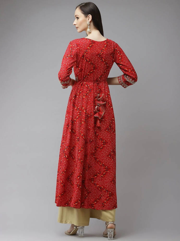 Yufta Women Red Bandhani Printed Kurta | Grab2Buy