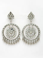 NVR Women's Silver-Toned Mirror Work Oxidised Contemporary Drop Earrings | Grab2Buy