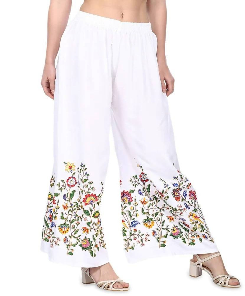 Mominos Fashion White Floral Design Palazzo | Grab2Buy