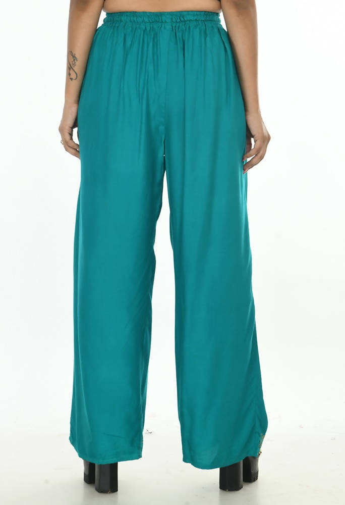 Mominos Fashion Moeza Reyon Cotton Rama Green Color Sirsoki Work Palazzo | Grab2Buy