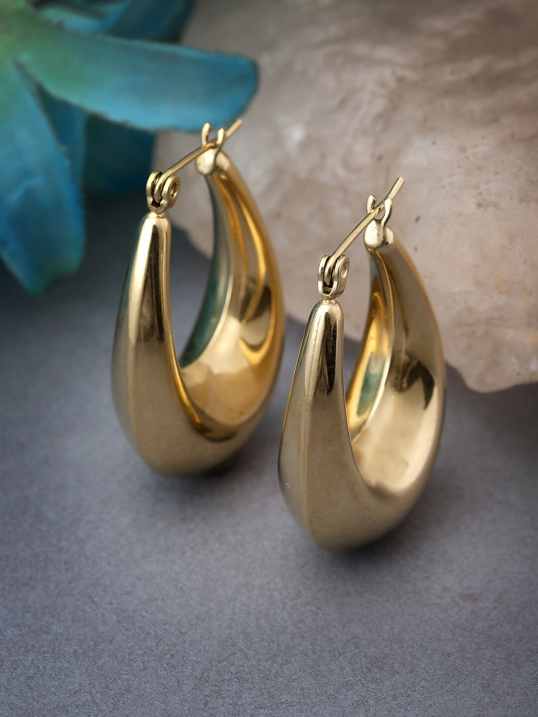 NVR Gold-Polished Contemporary Hoop Earrings | Grab2Buy