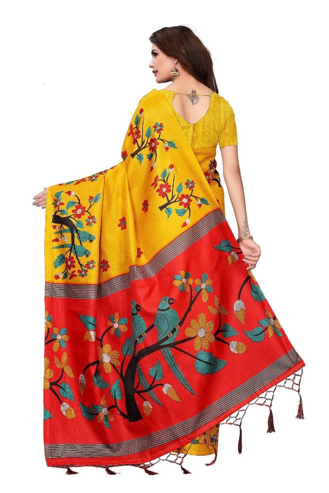 Vamika Yellow Kalamkari With Jhalar Khadi Silk Saree | Grab2Buy