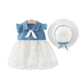 Bold N Elegant Cap Sleeve Denim Embroidered Midi Party Dress Frock with Hat Dress - Floral White | Grab2Buy