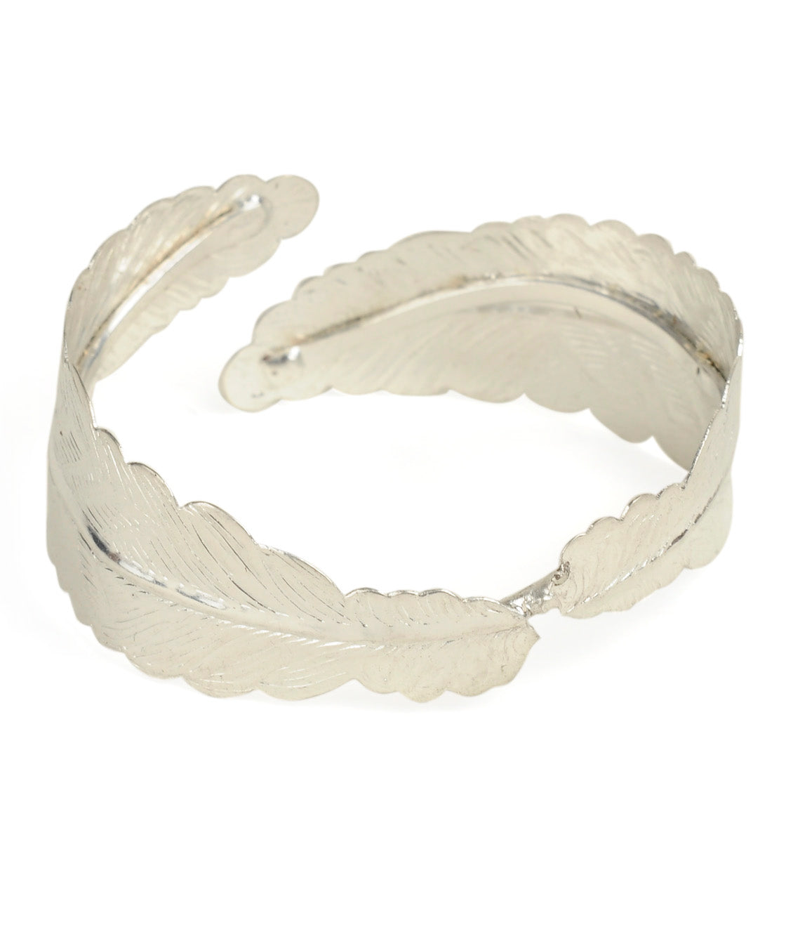 Brass Alloy Siver Plated Leaf Shape Cuff Bangle - The Pari | Grab2Buy