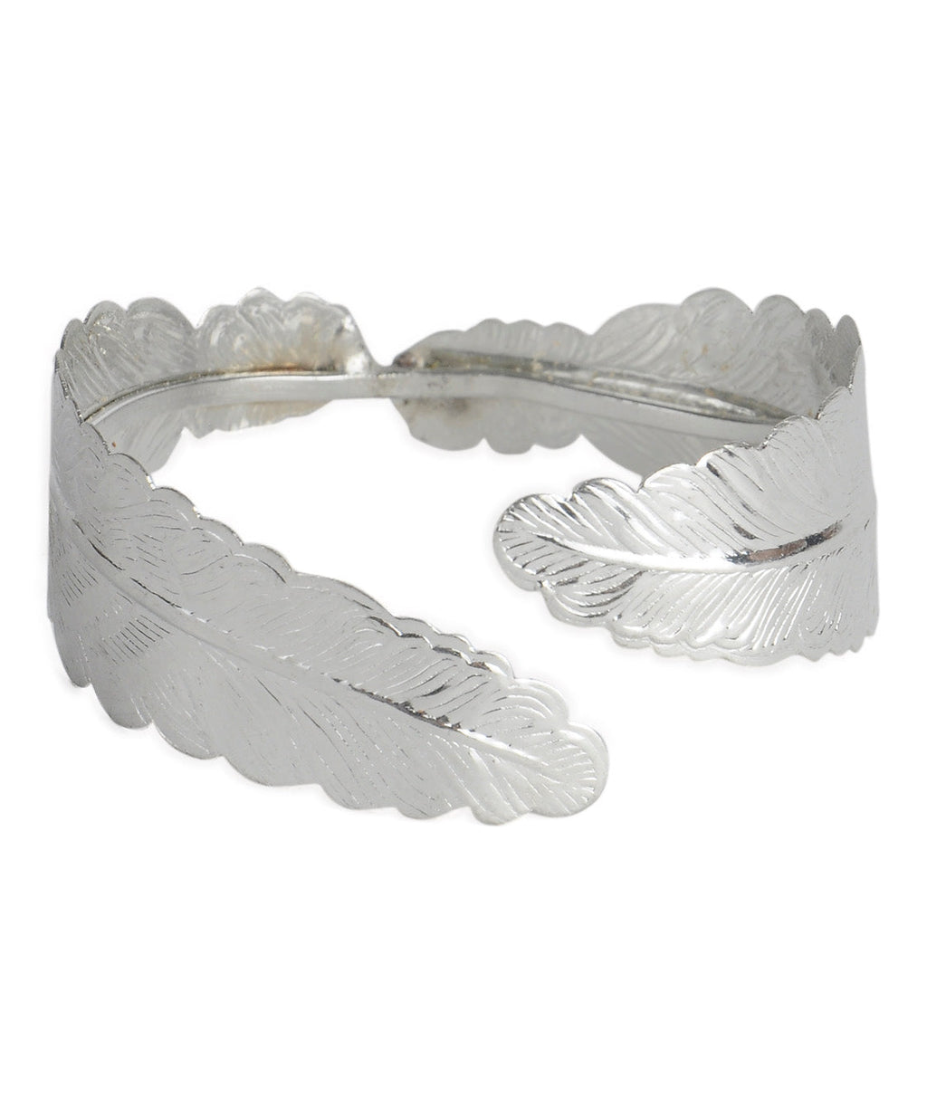 Brass Alloy Siver Plated Leaf Shape Cuff Bangle - The Pari | Grab2Buy