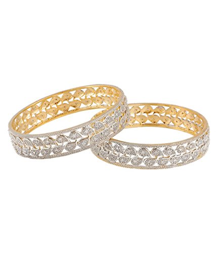 Gold-Polished Alloy Broad Leaf Design American Diamond Bangles - The Pari | Grab2Buy