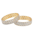 Gold-Polished Alloy Broad Leaf Design American Diamond Bangles - The Pari | Grab2Buy